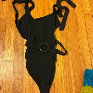 Anthropologist BEACH RIOT Sydney Belted One-Piece Swimsuit Ribbed Black Large